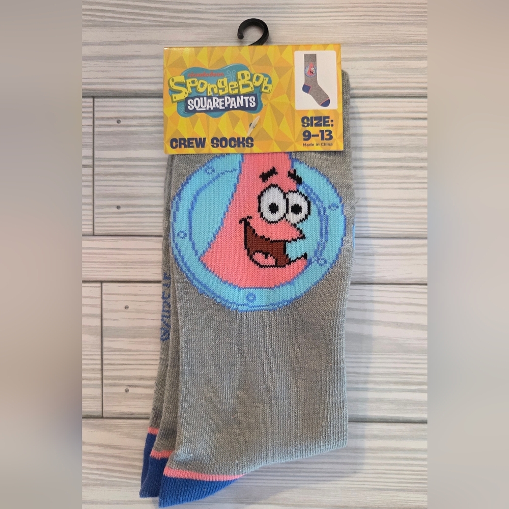 New SpongeBob SquarePants Patrick Star Men's Crew Socks Size 9-13 Gray